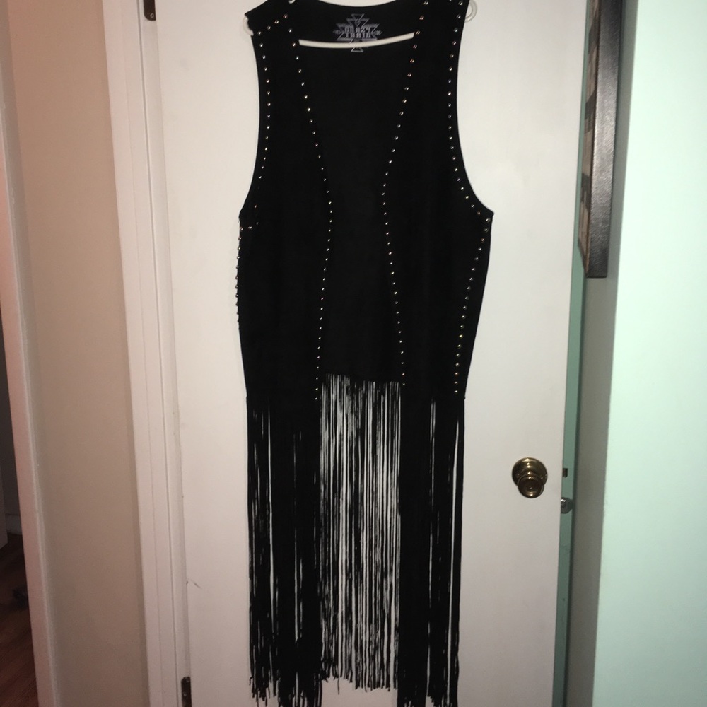 Crazy Train Long Black Fringe Vest